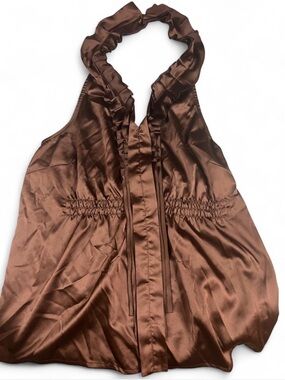 Vintage The Limited Chocolate Brown Satin Ruffle Halter Top Blouse Size S NWOT